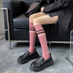 Pink striped socks, long leg and knee length socks, minimalist spring/summer cotton socks