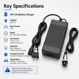 24V Battery Charger for Razor E100 E200 E300 E125 E150 E500 E175 PR200, E225S E325S MX350, Pocket Mod, Sports Mod, and Dirt Quad