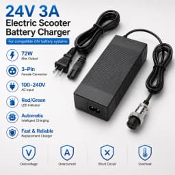 24V Battery Charger for Razor E100 E200 E300 E125 E150 E500 E175 PR200, E225S E325S MX350, Pocket Mod, Sports Mod, and Dirt Quad
