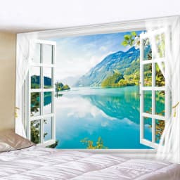 Imitation window Natural Landscape decorative tapestry Forest beach landscape sunrise Bohemian living Room home decor