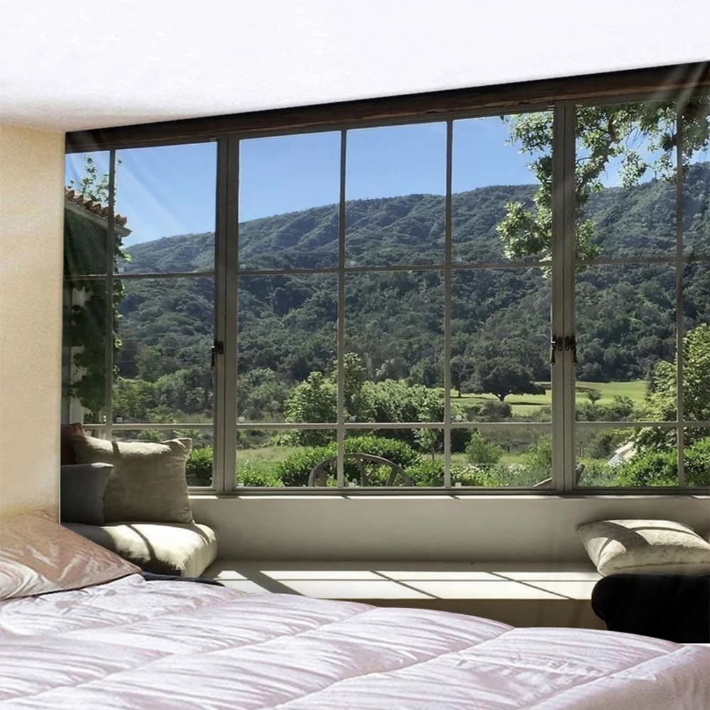 Imitation window Natural Landscape decorative tapestry Forest beach landscape sunrise Bohemian living Room home decor