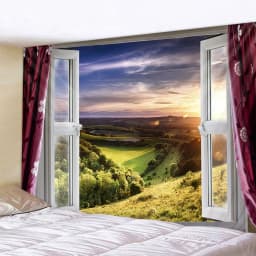Imitation window Natural Landscape decorative tapestry Forest beach landscape sunrise Bohemian living Room home decor