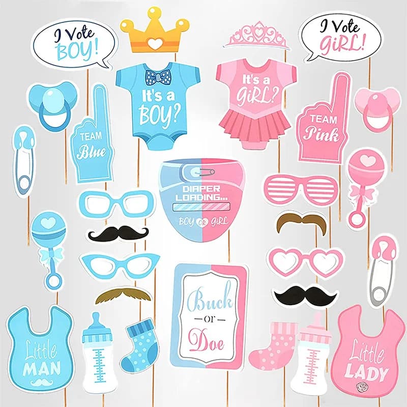 30 Pieces Boy or Girl Baby Photo Booth Props Gender Reveal Baby Shower Birthday Party Supplies