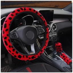 Universal Steering-wheel Plush Leopard Car Steering Wheel Covers Winter fur Hand Brake Gear Cover Set Car Interior Accessories