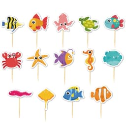 Sea Birthday Cake Topper Starfish Shell Turtle Crab Seahorse Octopus Kids Under the Sea Ocean Animals World Cupcake Topper