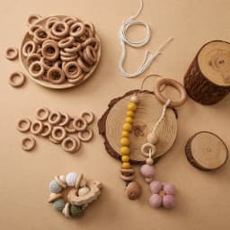 10pc 30mm/25mm Wooden Rings Baby Beech Teether Natural Wooden Rings Rodent For Newborn Diy Music Rattle Bracelet Ccessories Toys