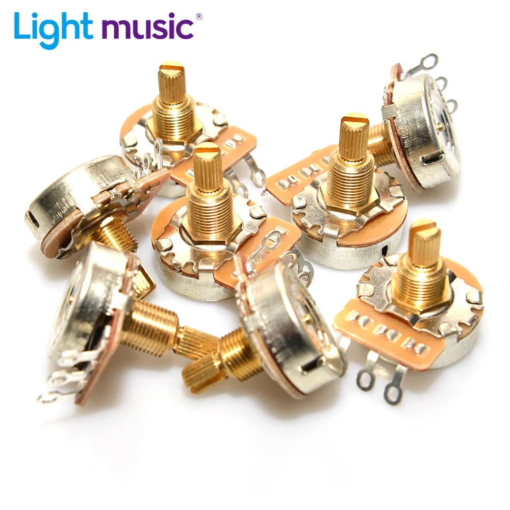 10PCS 250K 500K Guitar Potentiometers Brass 3/8" Short Shaft 24-Tooth Pots 15.5mm for Guitar Parts