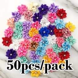(50pcs/pack) 25mm Inlaid Rhinestones Small Handmade DIY Satin Ribbon Flowers Head Decorate Clothes To Make Wedding Invitations