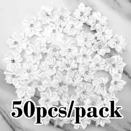 (50pcs/pack) 25mm Inlaid Rhinestones Small Handmade DIY Satin Ribbon Flowers Head Decorate Clothes To Make Wedding Invitations