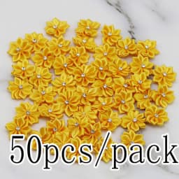 (50pcs/pack) 25mm Inlaid Rhinestones Small Handmade DIY Satin Ribbon Flowers Head Decorate Clothes To Make Wedding Invitations