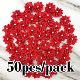 (50pcs/pack) 25mm Inlaid Rhinestones Small Handmade DIY Satin Ribbon Flowers Head Decorate Clothes To Make Wedding Invitations