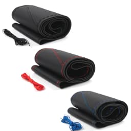 Black/Red/Blue Leather DIY Car Steering Wheel Cover Protection Needle 38cm 15" Sticker Genuine Accessories Styling Seat Silicone