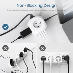 LENCENT Power Strip Cube with 4 AC Outlets 3 USB Port 1 Type C 3M Braided Cabe Multi Socket Power Adapter with Switch for Home