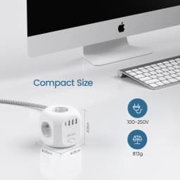 LENCENT Power Strip Cube with 4 AC Outlets 3 USB Port 1 Type C 3M Braided Cabe Multi Socket Power Adapter with Switch for Home