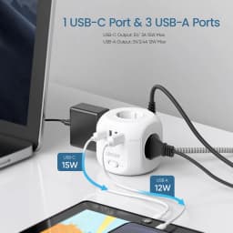 LENCENT Power Strip Cube with 4 AC Outlets 3 USB Port 1 Type C 3M Braided Cabe Multi Socket Power Adapter with Switch for Home