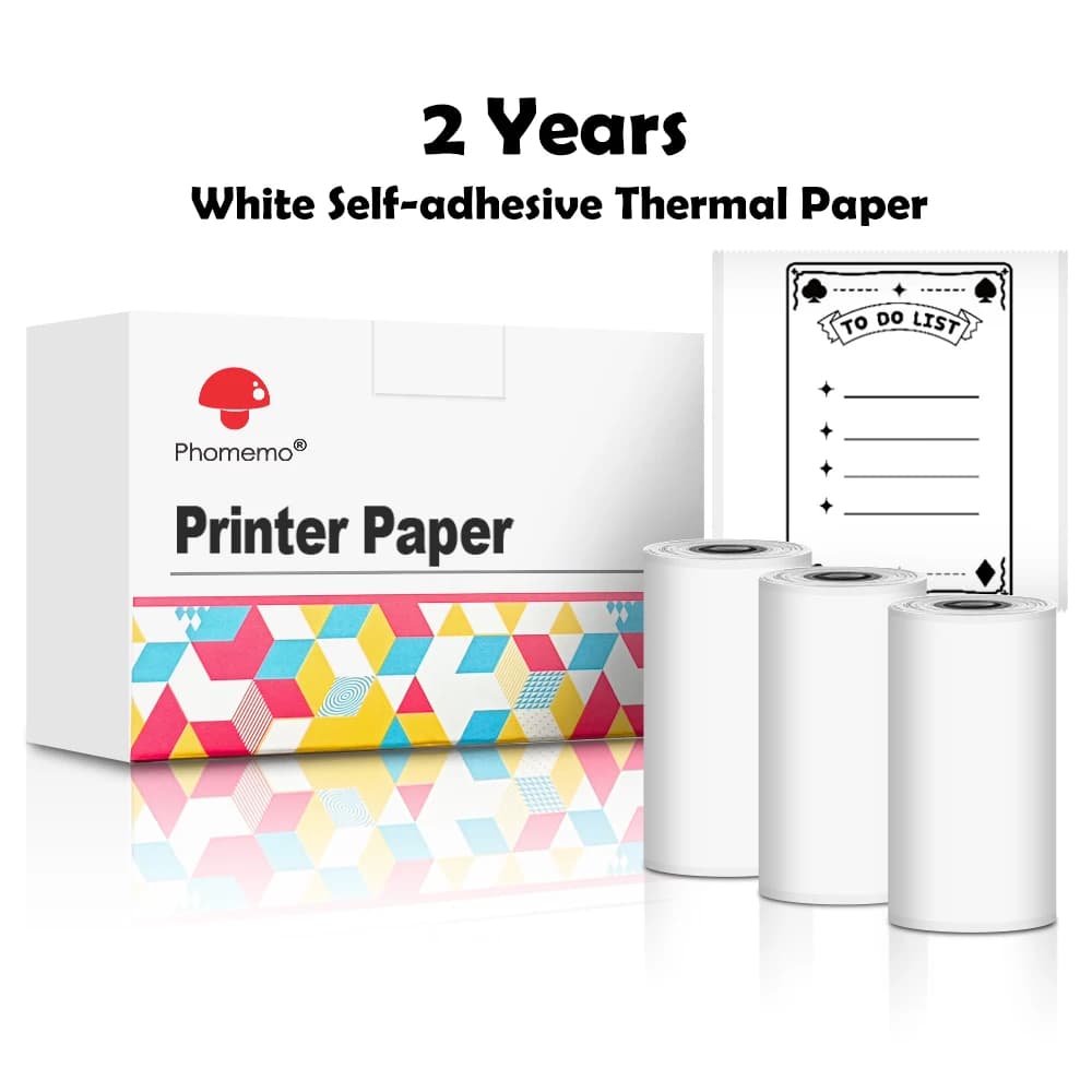 Phomemo Thermal Paper for T02/M02X Portable Printer Self-adheisve Labels Sticky Fit DIY Photo Texts Study Notes 53mm Printing