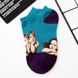 Women's New Retro Art Mural World Famous Oil Painting Series Funny Angel Mona Lisa Scream Van Gogh Starry Sky Short Ankle Socks