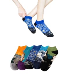 Women's New Retro Art Mural World Famous Oil Painting Series Funny Angel Mona Lisa Scream Van Gogh Starry Sky Short Ankle Socks