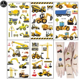 Cars and Trucks Temporary Tattoos for Kids Construction Vehicle Themed Fake Tattoo Excavator Stickers Boys Birthday Party Gifts