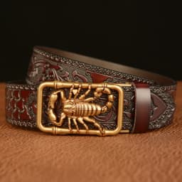 SupSindy Men Genuine Leather Belt Luxury Scorpion Metal Automatic Buckle Cowhide Belts for Men Jeans Waistband Male Strap Black