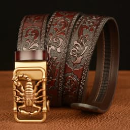 SupSindy Men Genuine Leather Belt Luxury Scorpion Metal Automatic Buckle Cowhide Belts for Men Jeans Waistband Male Strap Black