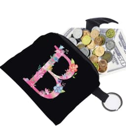 Women's Wallet Coin Purse Small Object Bag Key Ring Buckle Organizers Bags Black Canvas Pink Letter Pattern Print Series