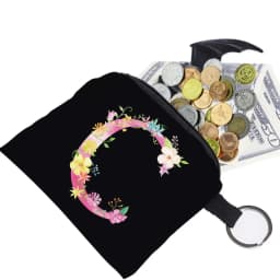 Women's Wallet Coin Purse Small Object Bag Key Ring Buckle Organizers Bags Black Canvas Pink Letter Pattern Print Series