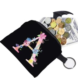 Women's Wallet Coin Purse Small Object Bag Key Ring Buckle Organizers Bags Black Canvas Pink Letter Pattern Print Series