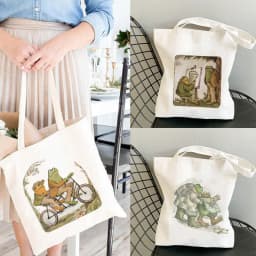 Anime Tote Bag Shopping Bags Side Bag for Ladies Gift Frog Canvas Tote Bag Toad Canvas Tote Bag Froggy Gallore Canvas Tote Bag