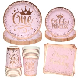 Pink One Birthday Crown Baby One Year Old Birthday Cheer First Birthday Rose Baby 1st Happy Birthday Party Decor Kids Girl Balon