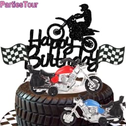 Motorcycle Model Cake Topper Motorbike Theme Kids Party Decor Picks Happy Birthday Cake Topper for Boy Man’s Birthday Decoration