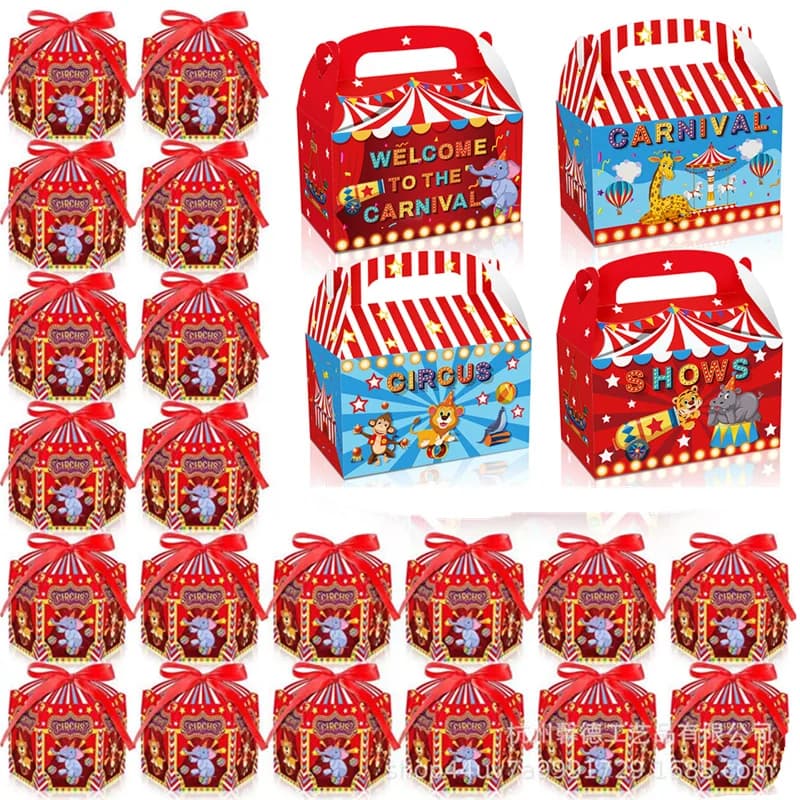 4/24Pcs Circus Carnival Animals Candy Box Gift Bag Boy Kids Baby Shower Birthday Wedding Party Supplies Gift Box Decoration