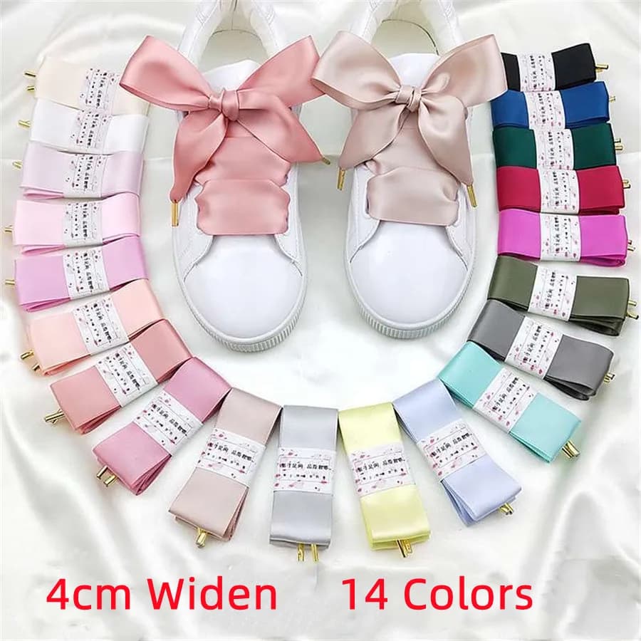 1 Pair 4cm Width Satin Silk Ribbon Shoelaces 100/120/140/160cm Women White Red High-top Canvas Sneakers Shoe Laces Strings