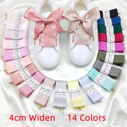 1 Pair 4cm Width Satin Silk Ribbon Shoelaces 100/120/140/160cm Women White Red High-top Canvas Sneakers Shoe Laces Strings