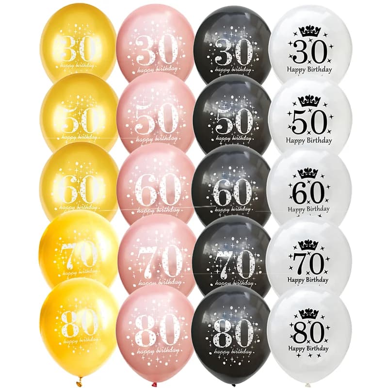 5Pc Happy Birthday Decoration Gold Rose Black 16 18 30 50 60 70 80 90 Years Birthday Party Digital Ballon Latex Party Supplies