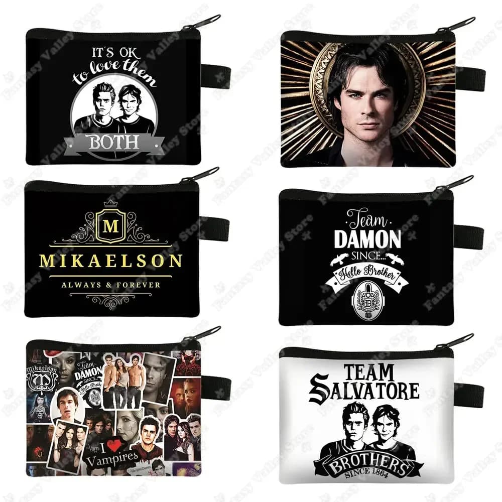 The Vampire Diaries Print Coin Purse TVD Women Wallets Team DAMON Money Coin Bags ID Credit Card Key Earphones Holder Gift