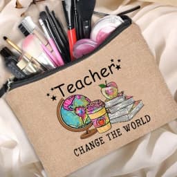 Teacher Gift Linen Pouch Women Neceser Makeup Bag Travel Toiletry Organizer Back To School Cosmetic Bag Travel Organizer