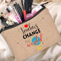 Teacher Gift Linen Pouch Women Neceser Makeup Bag Travel Toiletry Organizer Back To School Cosmetic Bag Travel Organizer