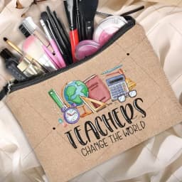 Teacher Gift Linen Pouch Women Neceser Makeup Bag Travel Toiletry Organizer Back To School Cosmetic Bag Travel Organizer