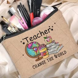 Teacher Gift Linen Pouch Women Neceser Makeup Bag Travel Toiletry Organizer Back To School Cosmetic Bag Travel Organizer