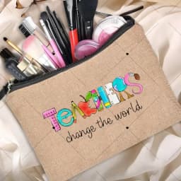 Teacher Gift Linen Pouch Women Neceser Makeup Bag Travel Toiletry Organizer Back To School Cosmetic Bag Travel Organizer