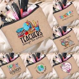 Teacher Gift Linen Pouch Women Neceser Makeup Bag Travel Toiletry Organizer Back To School Cosmetic Bag Travel Organizer