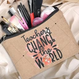 Teacher Gift Linen Pouch Women Neceser Makeup Bag Travel Toiletry Organizer Back To School Cosmetic Bag Travel Organizer