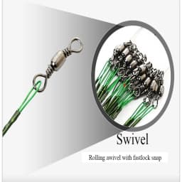 FLYSAND Anti Bite Steel Fishing Line Steel Wire Leader WIth #1 Hook With Swivel 50LB 20Pcs/Bag 3 Colors Fishing Tackle Gear