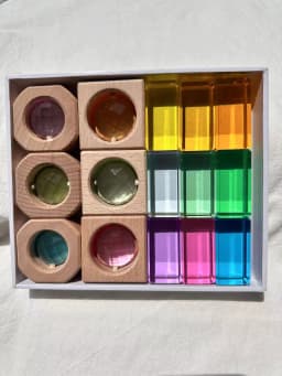 Wooden Montessori Toys See Through Blocks Mixed Acrylic Gems for Kids Open Play