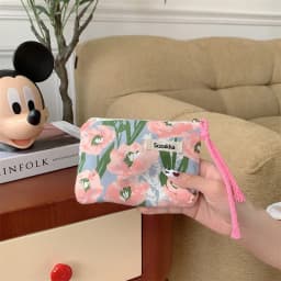 Kawaii Floral Travel Portable Coin Purse Cosmetic Lipstick Storage Bag Women Makeup Handbags Wallet Organizer Small Pouch Bags