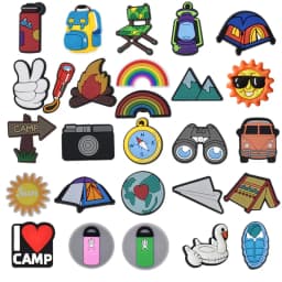Camping Shoe Charms Accessories PVC Sun Temp Moutain Camera Rainbow Shoe Decoration for Wristband Clog Accessories Unisex DIY