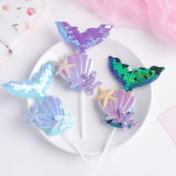3pcs Mermaid Tail Sequin Cake Topper Muffin Cupcake Toppers for Mermaid Themed Wedding Supply Birthday Party Cake Decorations