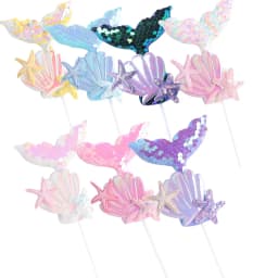 3pcs Mermaid Tail Sequin Cake Topper Muffin Cupcake Toppers for Mermaid Themed Wedding Supply Birthday Party Cake Decorations