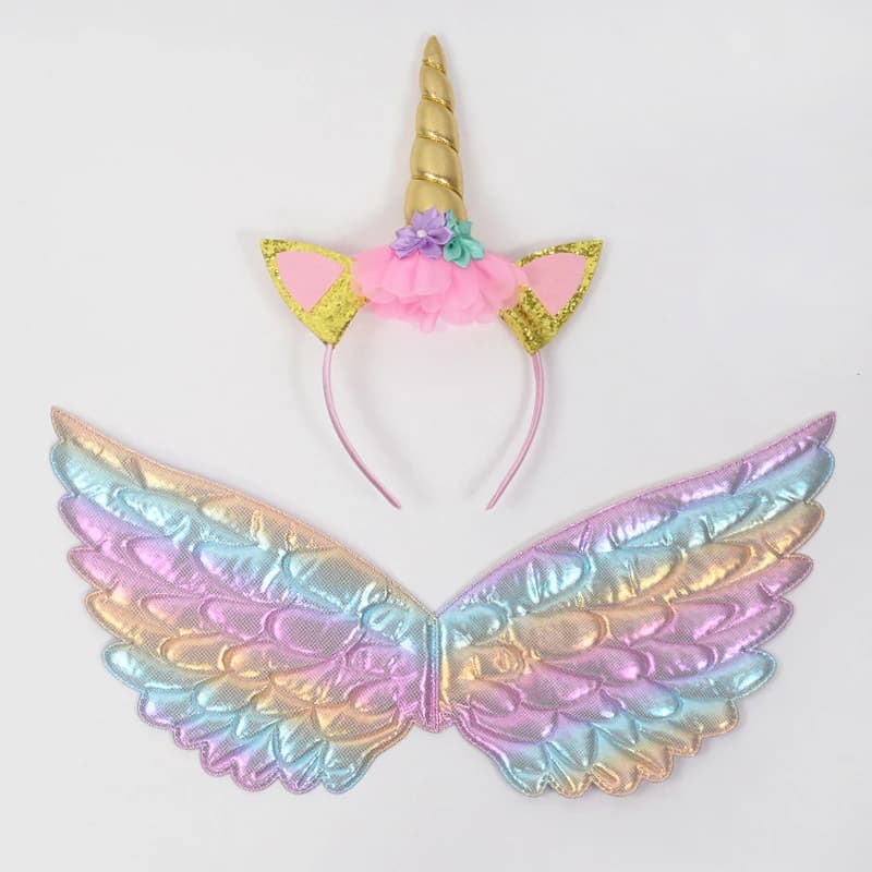 Unicorn Headband Fairy Angel Wings Kids Gift Girls Rainbow Unicorn Birthday Party Decoration Cosplay Props Supplies Baby Shower